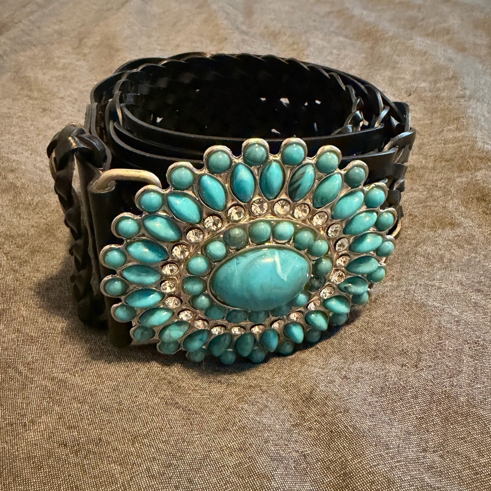 Turquoise Statement Belt with Decorative Stone Buckle
